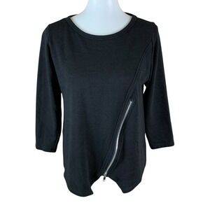 Comfy USA Black Asymmetrical Zip Top Stretch‎ Lounge Minimalist Small